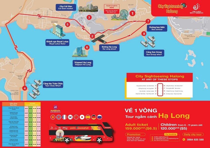 Lộ trình xe bus 2 tầng Hạ Long tuyến Bãi Cháy - Hòn Gai