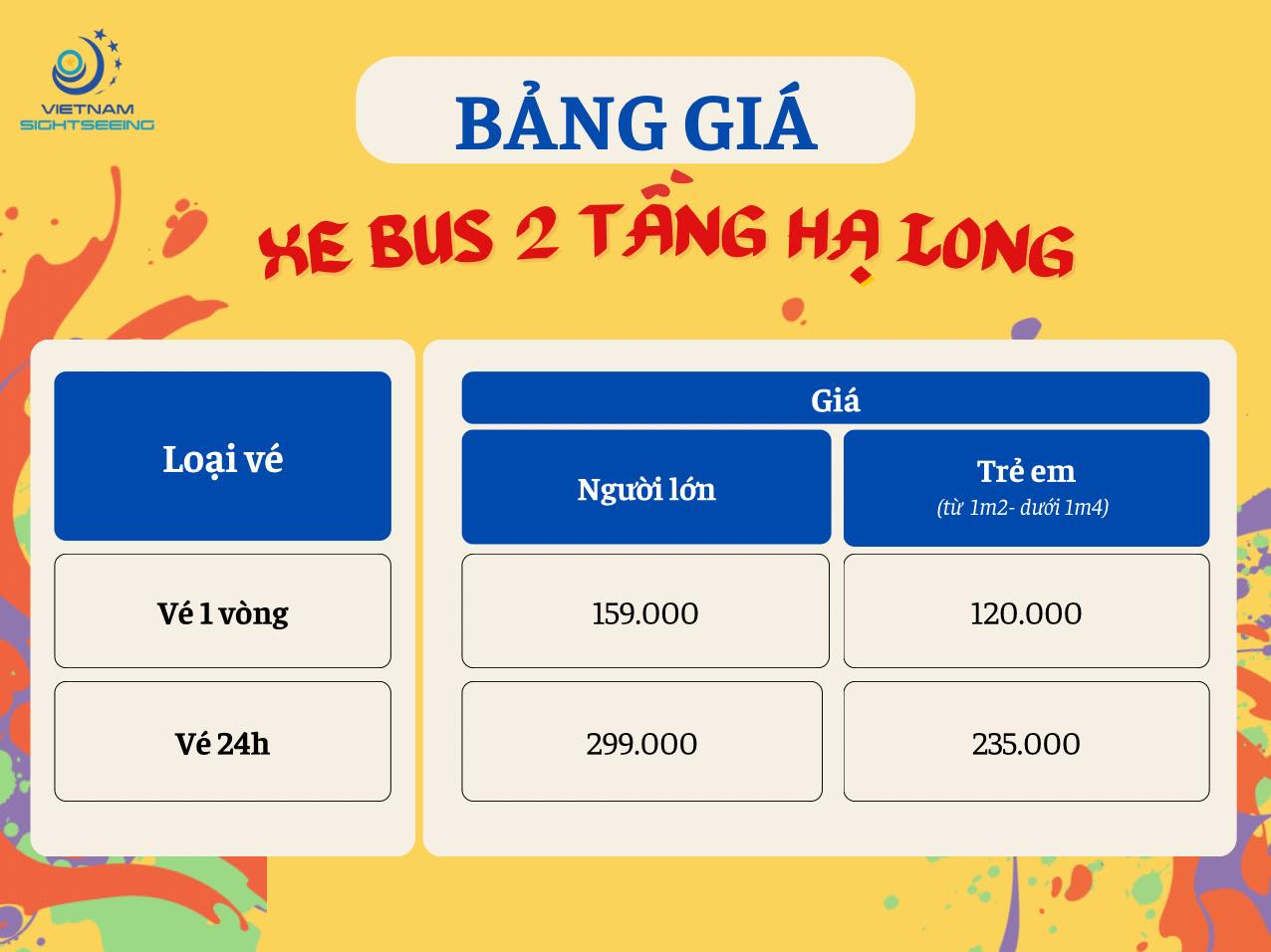 Bảng giá vé xe Bus 2 tầng Hạ Long - Vietnam Sightseeing